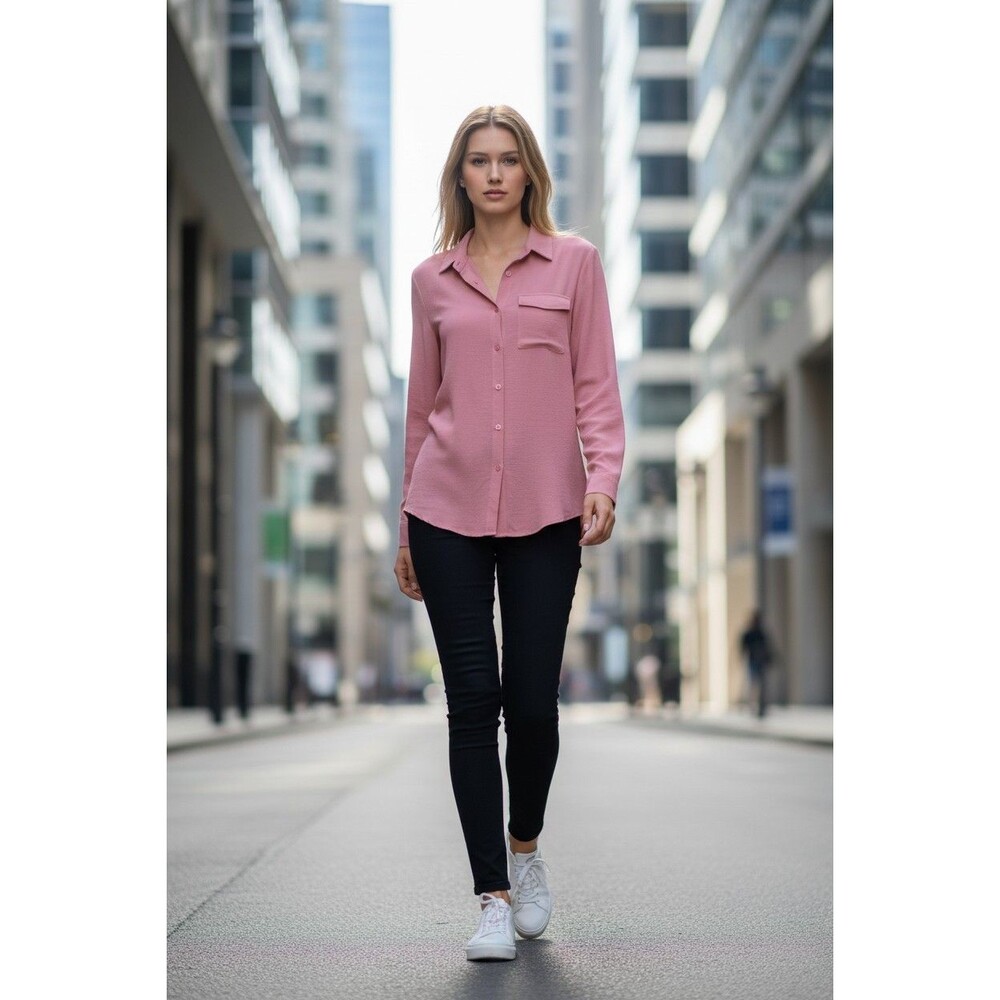 Michel Design Long Sleeve Bouse Pink Size M